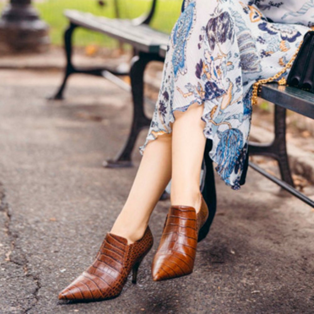 Tory Burch Crocodile Ankle Heel Pointed Toe Brown